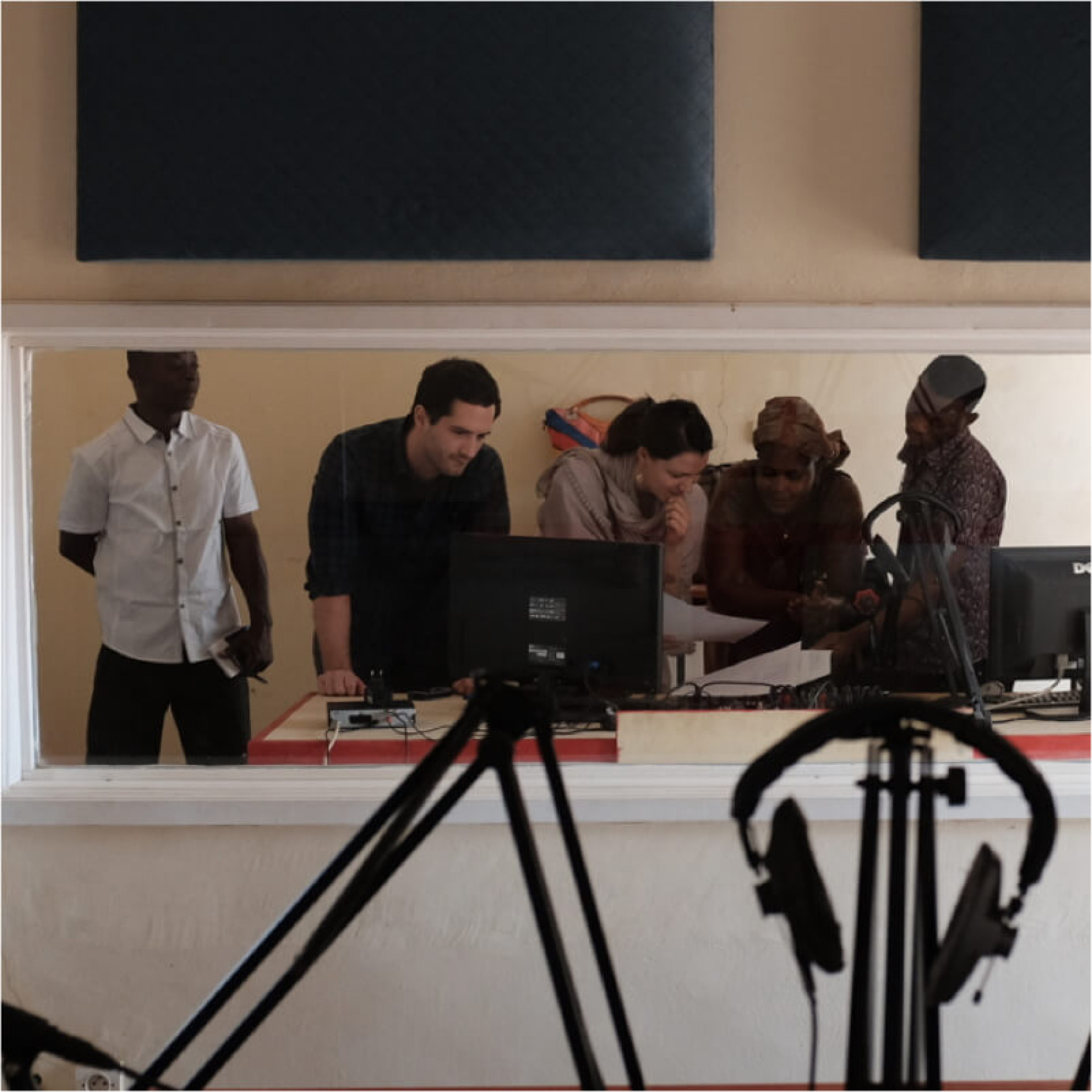 Some of the DMI team at a radio station studio in Burkina Faso